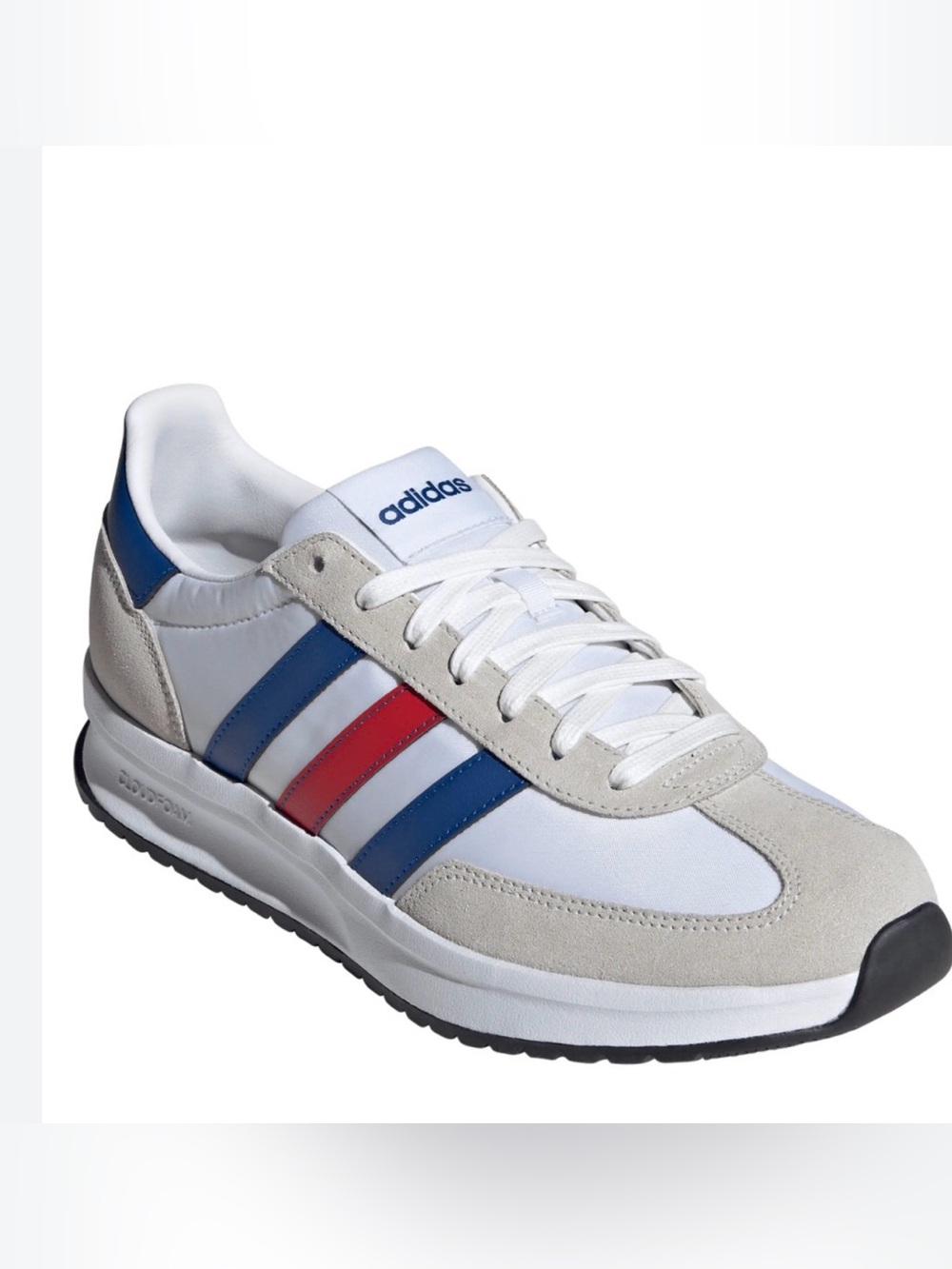 adidas White Sneakers with Red & Blue Stripes